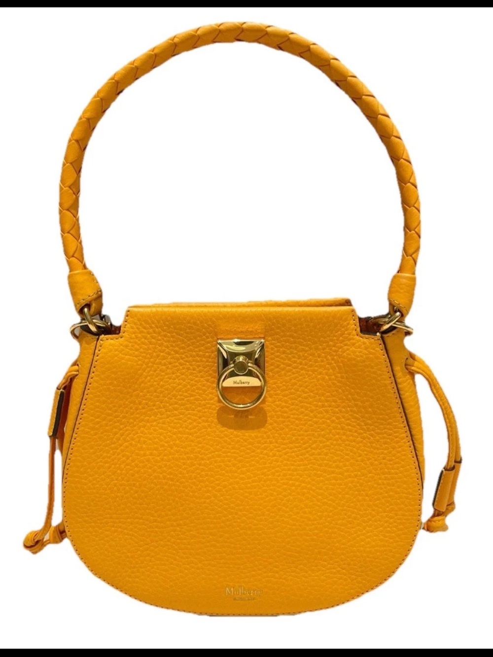 Mulberry Braided-Handle Yellow Leather Shoulder Bag with Gold Hardware